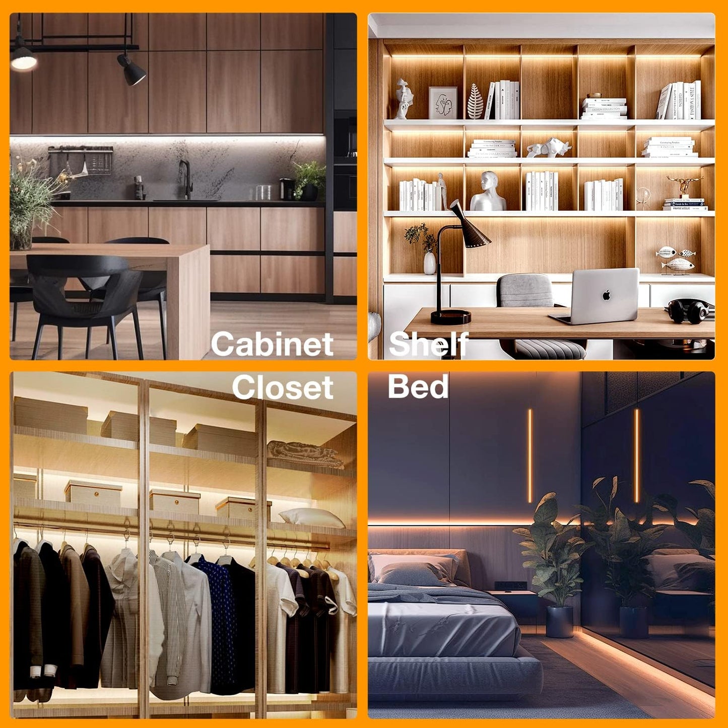 Phopollo Motion Sensor LED Strip Light Kit - 10-Piece Under Cabinet Set with App and RF Remote Control, Dimmable 2700K-6500K Lighting for Kitchen, Counter, and Shelf, Dusk to Dawn Night Light - 16.4 Feet