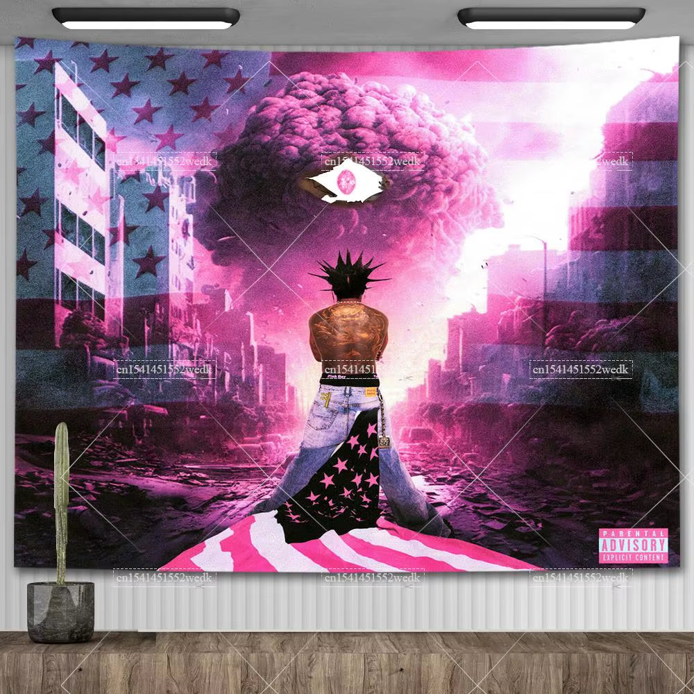 Lil Uzi Posters Vert Pink Tape Music Album Wall Art Tapestry Meme American USA Flag Background Backdrops Y2K Aesthetic Tapestrys