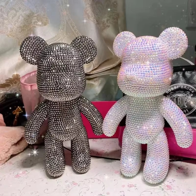 Rhinestone Crystal Bear Figure DIY Jewelry Cross Embroidery Bear Figurine Doll Glitter Applique Toy Decoration Desk Accessories