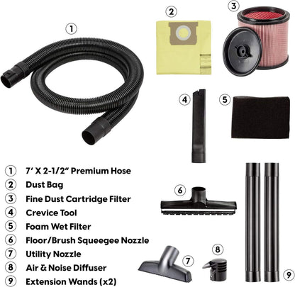Vacmaster Professional - Professional Wet/Dry Vac, 12 Gallon, Beast Series, 5.5 HP 2-1/2" Hose (VJH1211PF0201) , Black