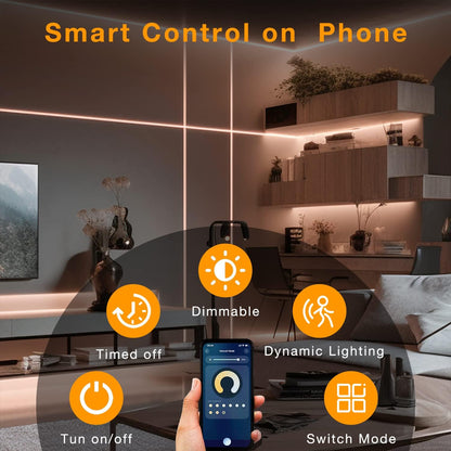 Phopollo Motion Sensor LED Strip Light Kit - 10-Piece Under Cabinet Set with App and RF Remote Control, Dimmable 2700K-6500K Lighting for Kitchen, Counter, and Shelf, Dusk to Dawn Night Light - 16.4 Feet