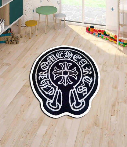 Chrome Inspired Rug, Chrome Rug, Chrome round Rug, Cross Rug, Gothic Cross, Chrome Gothic Style Y2K, Chrome Cross, Custom Rug