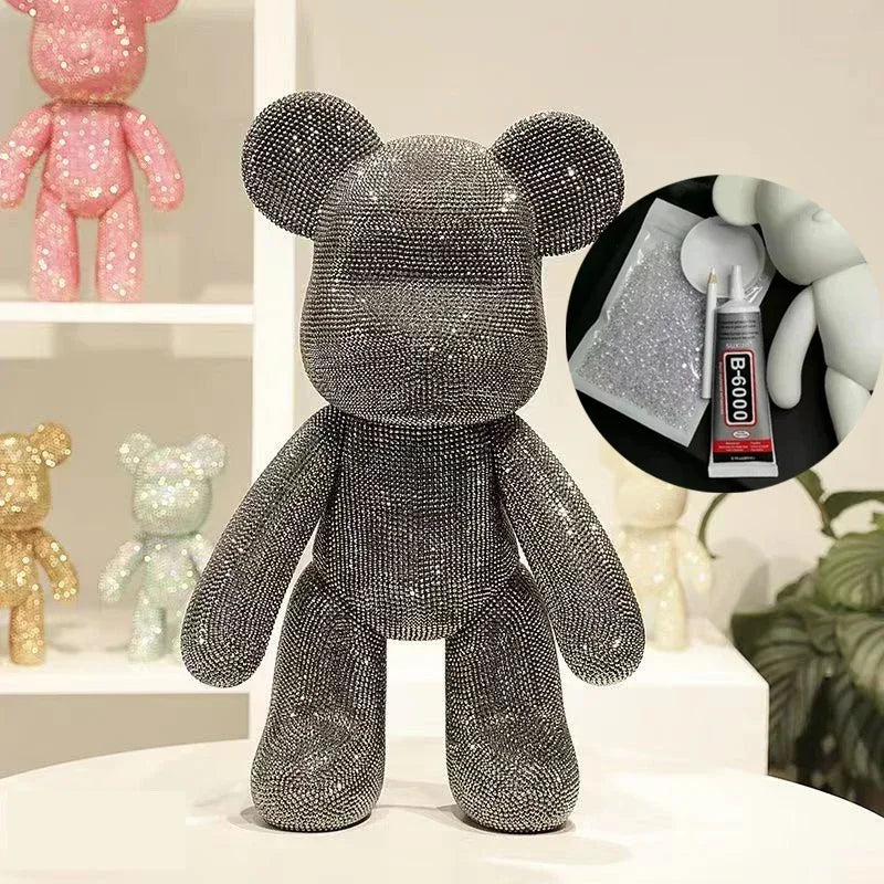 Rhinestone Crystal Bear Figure DIY Jewelry Cross Embroidery Bear Figurine Doll Glitter Applique Toy Decoration Desk Accessories