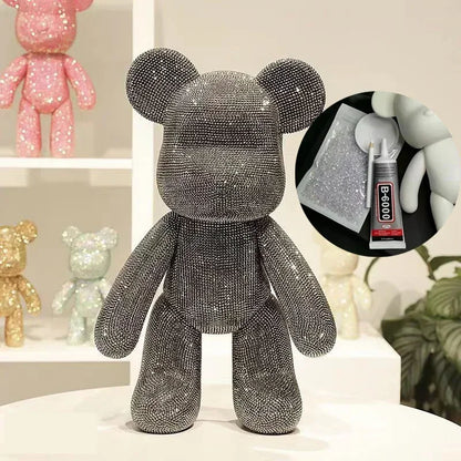 Rhinestone Crystal Bear Figure DIY Jewelry Cross Embroidery Bear Figurine Doll Glitter Applique Toy Decoration Desk Accessories
