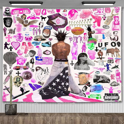 Lil Uzi Posters Vert Pink Tape Music Album Wall Art Tapestry Meme American USA Flag Background Backdrops Y2K Aesthetic Tapestrys