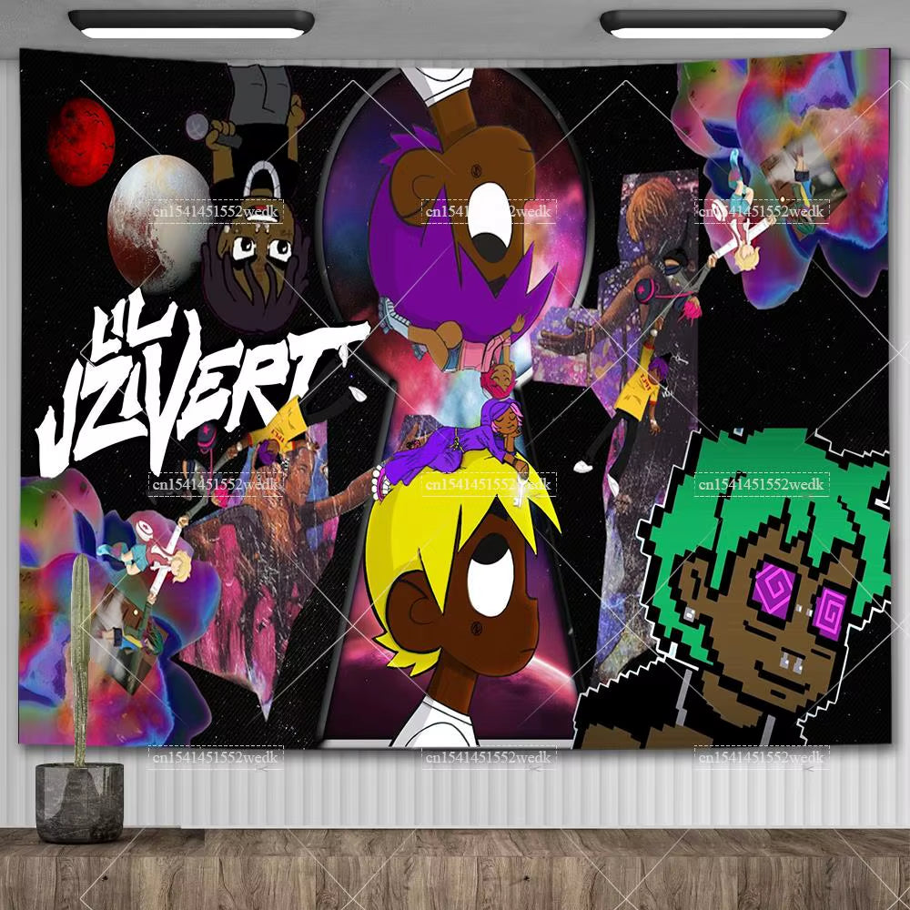 Lil Uzi Posters Vert Pink Tape Music Album Wall Art Tapestry Meme American USA Flag Background Backdrops Y2K Aesthetic Tapestrys