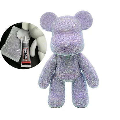 Rhinestone Crystal Bear Figure DIY Jewelry Cross Embroidery Bear Figurine Doll Glitter Applique Toy Decoration Desk Accessories