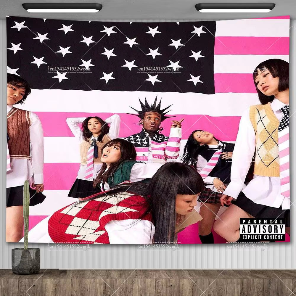 Lil Uzi Posters Vert Pink Tape Music Album Wall Art Tapestry Meme American USA Flag Background Backdrops Y2K Aesthetic Tapestrys