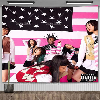 Lil Uzi Posters Vert Pink Tape Music Album Wall Art Tapestry Meme American USA Flag Background Backdrops Y2K Aesthetic Tapestrys