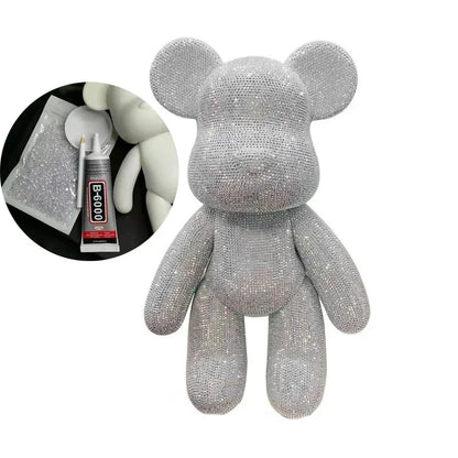 Rhinestone Crystal Bear Figure DIY Jewelry Cross Embroidery Bear Figurine Doll Glitter Applique Toy Decoration Desk Accessories