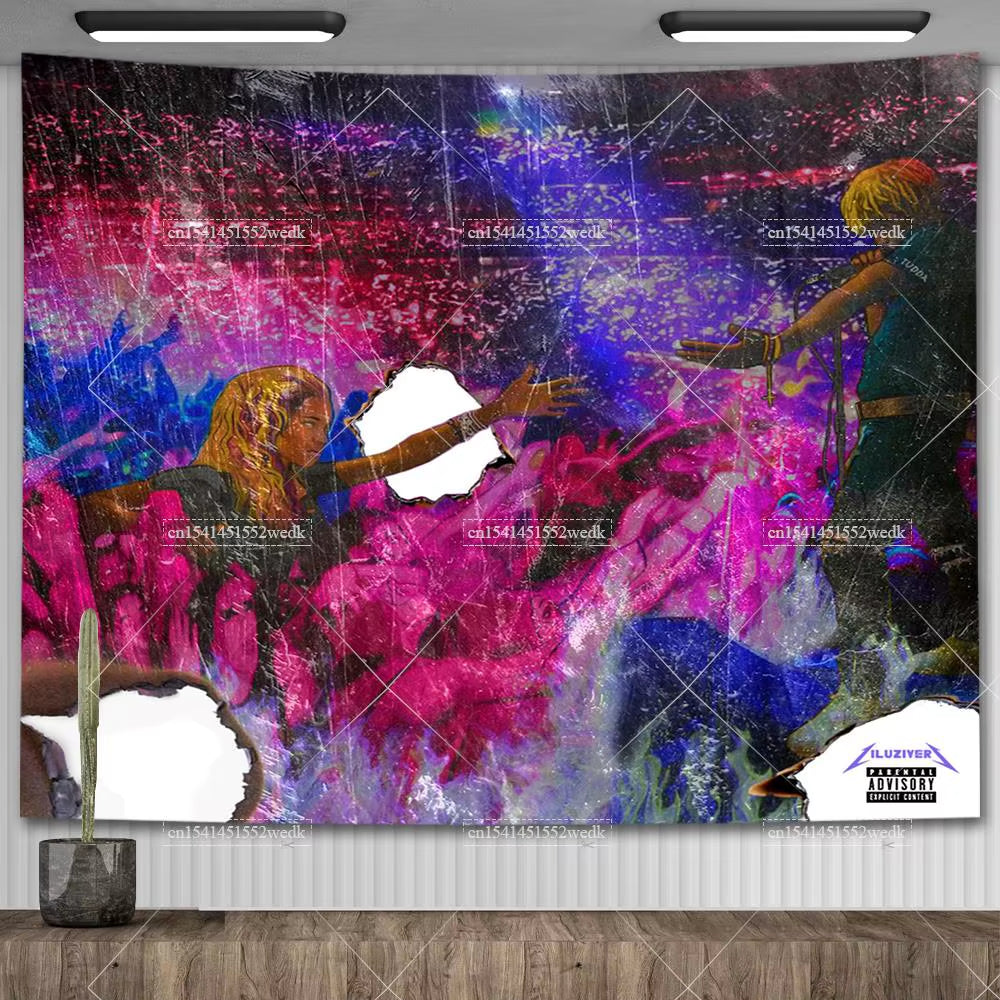 Lil Uzi Posters Vert Pink Tape Music Album Wall Art Tapestry Meme American USA Flag Background Backdrops Y2K Aesthetic Tapestrys