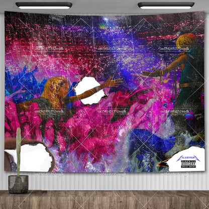 Lil Uzi Posters Vert Pink Tape Music Album Wall Art Tapestry Meme American USA Flag Background Backdrops Y2K Aesthetic Tapestrys