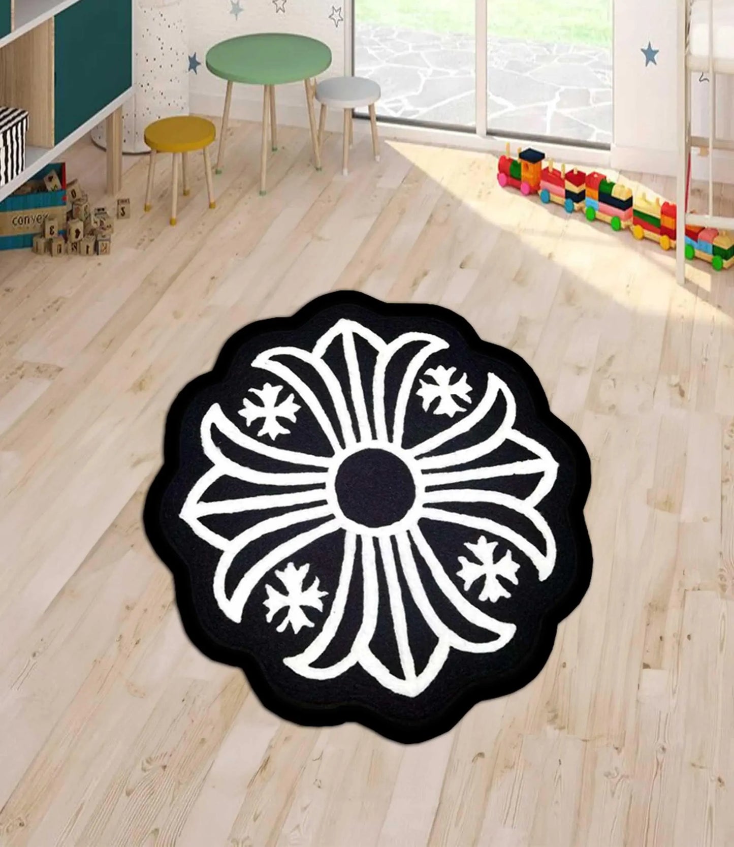 Chrome Inspired Rug, Chrome Rug, Chrome round Rug, Cross Rug, Gothic Cross, Chrome Gothic Style Y2K, Chrome Cross, Custom Rug