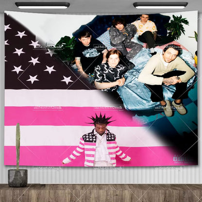 Lil Uzi Posters Vert Pink Tape Music Album Wall Art Tapestry Meme American USA Flag Background Backdrops Y2K Aesthetic Tapestrys
