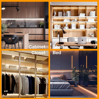 Phopollo Motion Sensor LED Strip Light Kit - 10-Piece Under Cabinet Set with App and RF Remote Control, Dimmable 2700K-6500K Lighting for Kitchen, Counter, and Shelf, Dusk to Dawn Night Light - 16.4 Feet