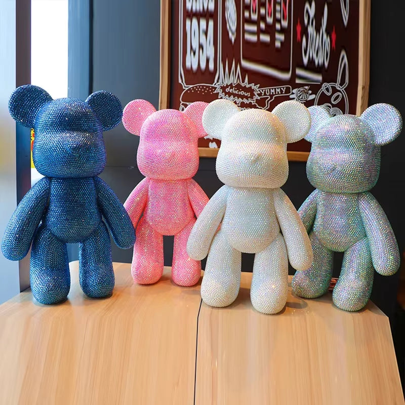 Rhinestone Crystal Bear Figure DIY Jewelry Cross Embroidery Bear Figurine Doll Glitter Applique Toy Decoration Desk Accessories