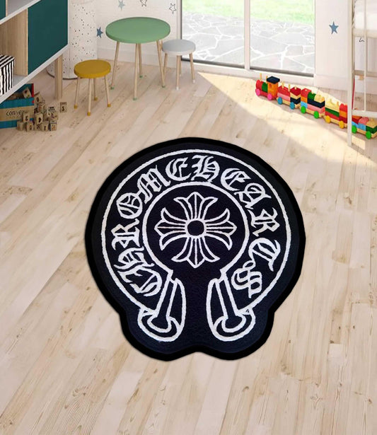 Chrome Inspired Rug, Chrome Rug, Chrome round Rug, Cross Rug, Gothic Cross, Chrome Gothic Style Y2K, Chrome Cross, Custom Rug
