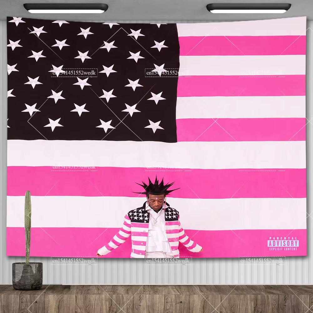 Lil Uzi Posters Vert Pink Tape Music Album Wall Art Tapestry Meme American USA Flag Background Backdrops Y2K Aesthetic Tapestrys