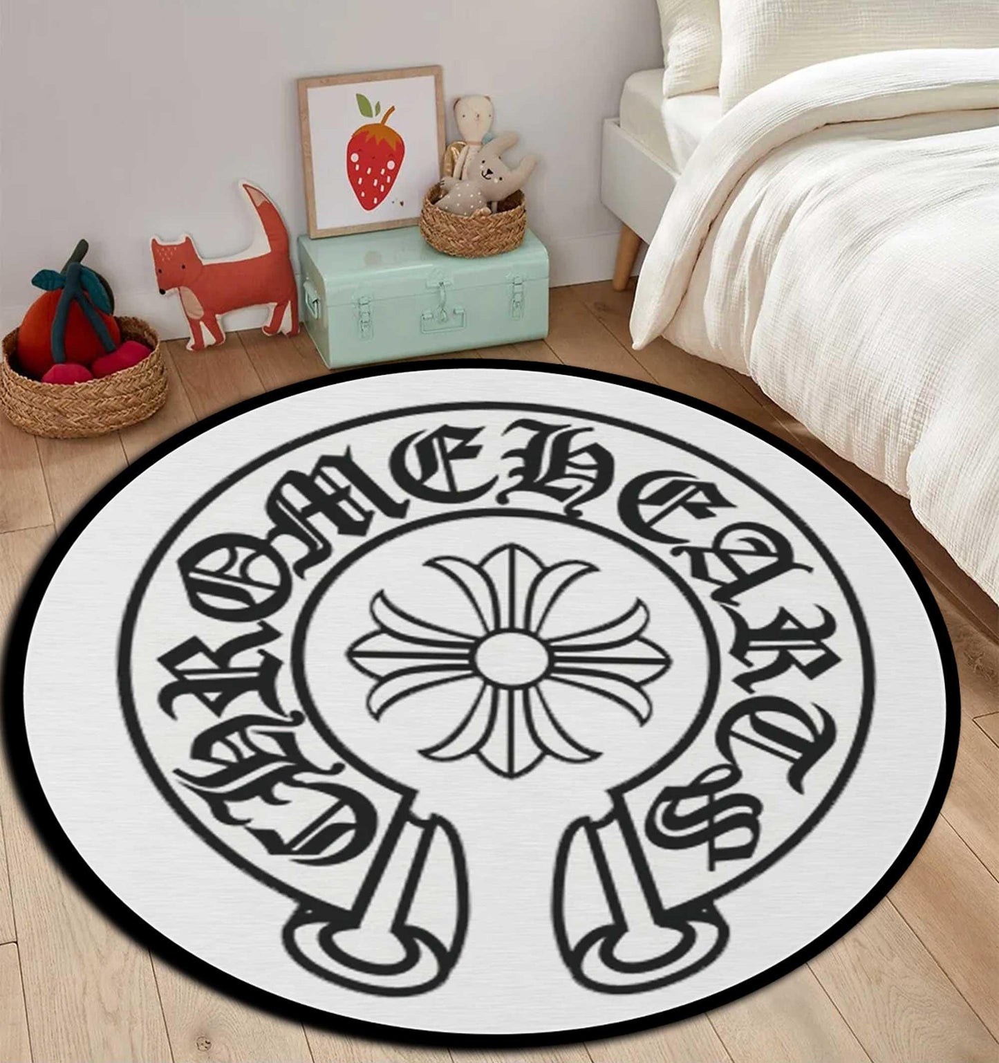 Chrome Inspired Rug, Chrome Rug, Chrome round Rug, Cross Rug, Gothic Cross, Chrome Gothic Style Y2K, Chrome Cross, Custom Rug